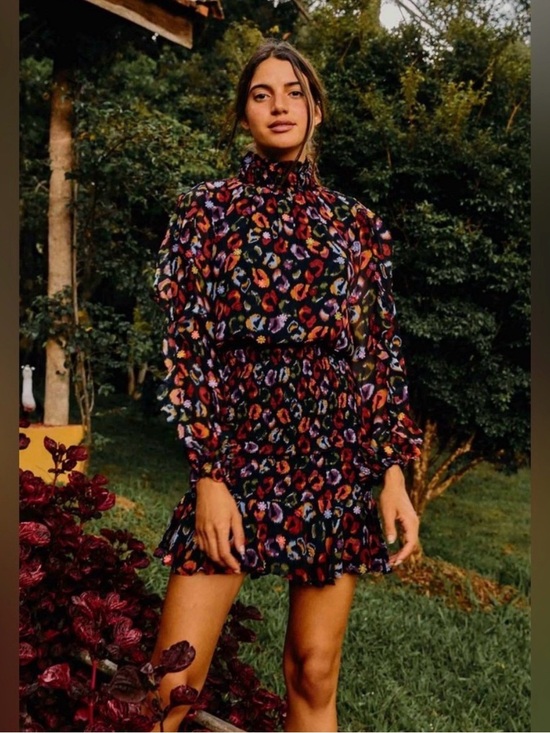 FARM Rio Dresses & Skirts - FARM Rio High-Neck Animal Print Colorful Mini Dress with Fitted Skirt